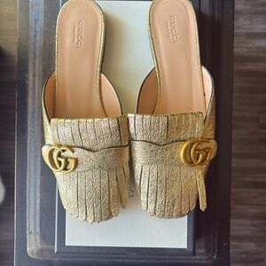 Gucci Marmont gold foiled leather slides